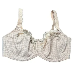 Primadonna Beige Floral mesh Checkered Bow Unlined Bra Size 44D - Picture 1 of 6