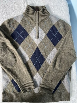 J. Crew 100% Lambswool Argyle Quarter 1/4 Zip Sweater Mens L - Image 1 of 4