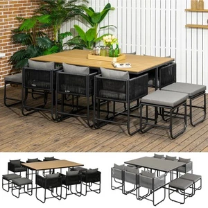 11-PC Rattan Dining Set, 10-seater Table & Chair Sets w/ Space-saving Design - Picture 1 of 23