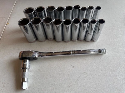 Chrome Vanadium 6 Point Impact Socket Set SAE Deep Well 1/2" Drive 20 Piece Set - Image 1 of 3