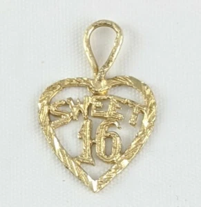 14K Yellow Gold SWEET 16 Heart Charm Pendant 0.55gm - Picture 1 of 8