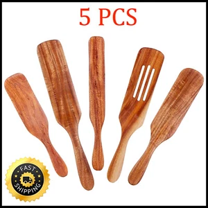 5Pcs Teak Wood Utensils Spatula Spurtle Set Wooden Spoons Kitchen Cooking Tools - Picture 1 of 8