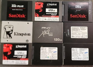 LOT OF (9) MAJOR BRAND 2.5" 7MM SSD * Kingston, Samsung, SanDisk& PNY*120-250GB - Picture 1 of 10