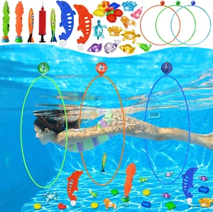 Pool Toys Diving Rings - 28PCS Swim Thru Rings Pool Game Diving Toys with Dive R - Picture 1 of 12