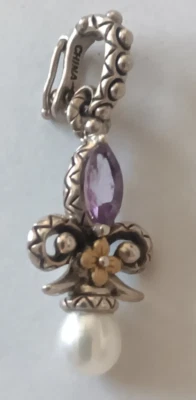 Colgante Barbara Bixby Plata de Ley/18K Amatista y Perla Flor De Lis Dije Foto 1 de 2