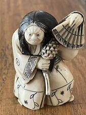 Antique Japanese Netsuke Hand Carved Rotating Face Good & Evil Figurine