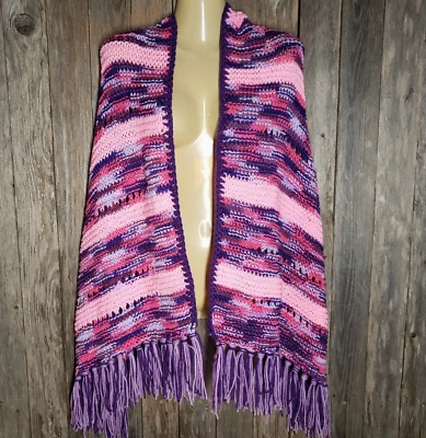 NUEVO Para Mujer Púrpura Rosa Tejido a Mano Chal Bufanda Envoltura Boho Hippie Hecho a Mano Foto 1 de 4