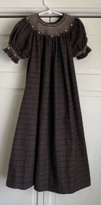 Rosalina Collections Smocked Flannel Peasant Dress Youth Girls Sz 6 Green Plaid - Picture 1 of 11