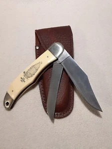 Schrade USA 261SC Scrimshaw Mayflower Liberty Justice Folding Knife W Sheath - Picture 1 of 15