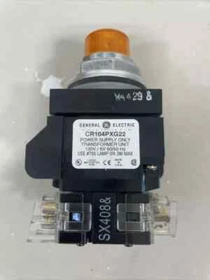 New GE CR104PBT11M1S2 Amber Lens Illuminated Pb PushButton Transformer Type 120v - Image 1 of 3