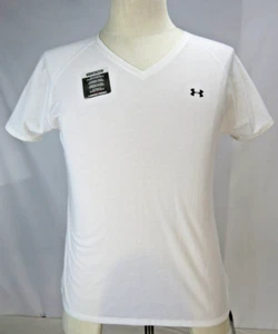 Womens Under Armour HeatGear Shirt White V Neck Short Sleeve Training NWT - Picture 1 of 10
