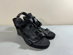 Worn once Aerosoles women's black Plush Nite wedge sandals size 9 wide - Picture 1 of 3