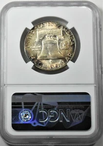 1956 FRANKLIN HALF DOLLAR NGC MS64 FBL COLOR TONED - Picture 1 of 2