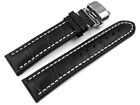 Watch strap with butterfly lock leather croco black with white seam 18mm 20m