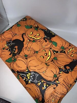 Vintage Halloween Vinyl Fabric Felt Backing 152 X 55 Tablecloth Black Cat  - Image 1 of 4