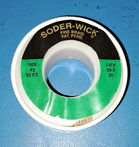 Soder-Wick, 50-3-25, trenza fina, 25 pies, talla 3 - Imagen 1 de 1