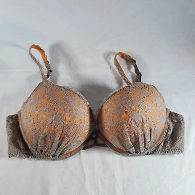 Sujetador Victoria's Secret 36B Bombshell Miraculous Plunge Gris Naranja Encaje Foto 1 de 4
