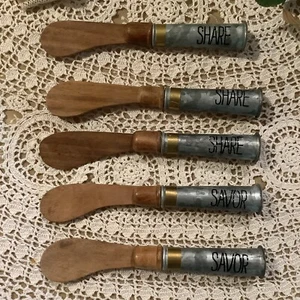 5 cuchillos esparcidores de hojalata madera mango cocina comedor 2 sabores 3 compartir - Imagen 1 de 7