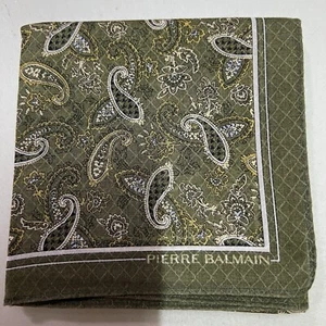 MAN HANDKERCHIEF PAISLEYS GREEN CLASSIC COTTON VTG POCKET ART SQUARE 20” #PB21 - Picture 1 of 4