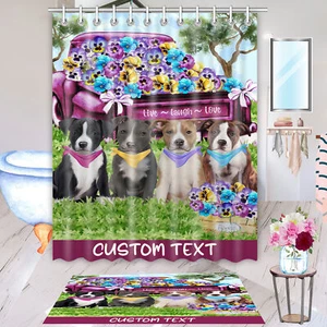 American Staffordshire Dog Bath Mat & Shower Curtain Christmas Personalized NWT - Picture 1 of 24