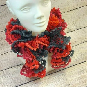 Women Knit Scarf Handmade Warm Crochet Scarves Winter Neck Warmer Gift Black/Red - Picture 1 of 12