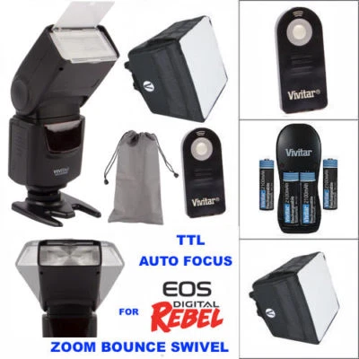 AF TTL HD FLASH + CHARGER + DIFFUSER + REMOTE FOR CANON EOS REBEL T1 T2 T3 T5 T6 - Image 1 of 4