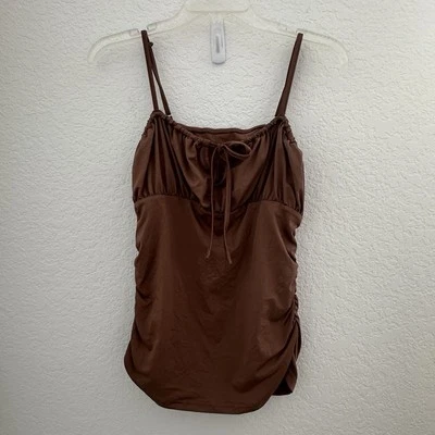 Camiseta sin mangas para mujer M bronce acanalada laterales corbata frontal espagueti lechera campesina Foto 1 de 4