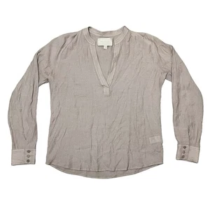 Brochu Walker Anglia Popover V-Ausschnitt Bluse Crinkle Gaze Stoff Taupe Medium - Bild 1 von 8