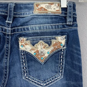 Miss Me Western Chloe Boot Cut Jeans Denim Embellished Pockets SZ 27 Cow Print - Picture 1 of 10