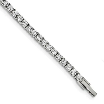 Stainless Steel Polished with CZ 7.5in Tennis Bracelet 7.25 inches - Image 1 of 4
