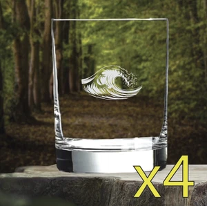 Vasos de whisky Ocean Wave x4 dobles 14 OZ premium antiguos regalo de playa NUEVO - Imagen 1 de 9
