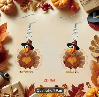 Acrylic Thanksgiving Turkey Drop Earrings for Holidays - Image 1 of 3