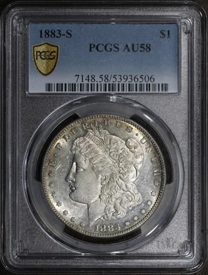 1883-S (AU58) Morgan Silver Dollar $1 PCGS - Condition Rarity - Image 1 of 3