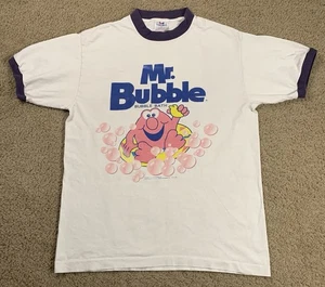 TEE JAYS Mr Bubble Mens Large White Short Sleeve RINGER Shirt VTG 90s Rare Promo - Picture 1 of 12