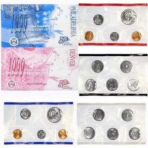 1999 P&D Mint Set Brilliant Uncirculated US with Envelopes & COAs (18 Coin Set) - Picture 1 of 7