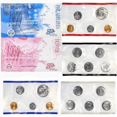 1999 P&D Mint Set Brilliant Uncirculated US with Envelopes & COAs (18 Coin Set) - Image 1 of 4