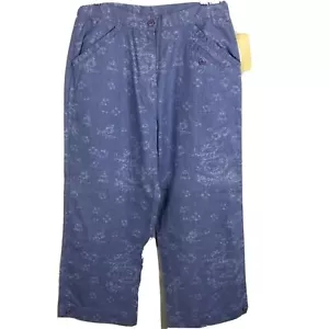 NWT Woolrich Pants Womens Sz 8 Periwinkle Blue Floral Linen Cotton Crop Capri - Picture 1 of 10