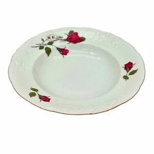 Royal Kent RKT7 Poland Rim Soup Bowl 8" Red Rose Scalloped Design Gold Trim - Picture 1 of 6