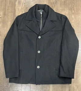 Kenneth Cole Reaction Black Wool Blend Coat Quilted Lined Jacket Size Large F5 - Picture 1 of 8