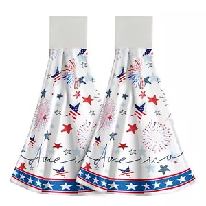 Giwawa America Flag Kitchen Hanging Towels Set of 2 Memorial Day Patriotic Fi... - Picture 1 of 7