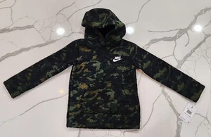 NW NIKE Pullover Sherpa Fleece Soft Hoodie Sweatshirt Logo Green Camo Boys XS 5 - Picture 1 of 11