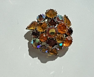 Vintage Amber Citrine Colored Multi Rhinestone Brooch Pin Weiss - Picture 1 of 4