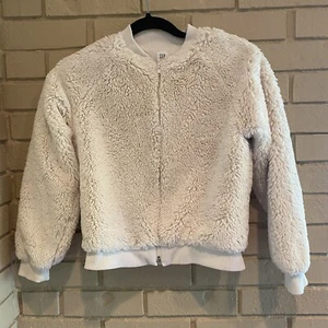 Gap Kids Full Zip Front Teddy Fleece Sweatshirt Jacket Large (10) Cream - Picture 1 of 5