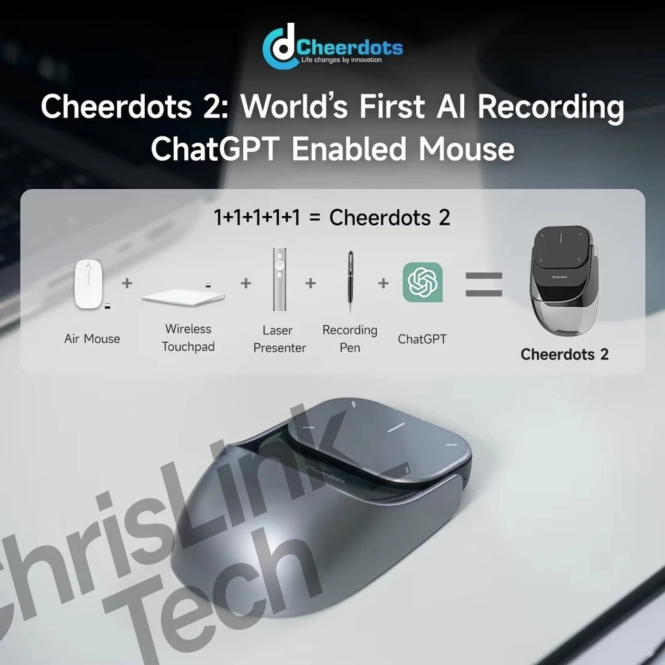 Cheerdots2 Bluetooth Detachable AI Air Mouse Wireless Split AI-Recording Mouse - Image 1 of 4