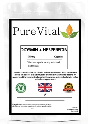 Diosmin & Hesperidin 1000mg Capsules | Circulatory & Vein Support | PureVital
