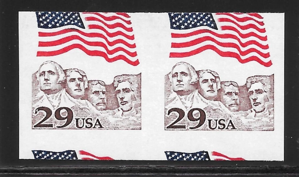 IMPERFORATE & MISCUT Pair Scott #2523a, 29c Flag over Mount Rushmore, Mint, NH, - Image 1 of 1