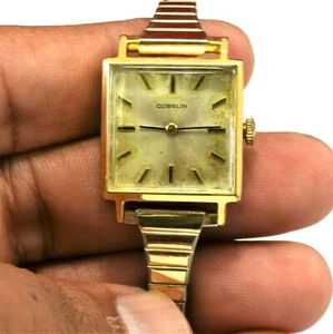 1950s GUBELIN 17 Jewels Unadjusted Gold Plated Plaque 20G Watch Swiss Made Runs - Picture 1 of 11