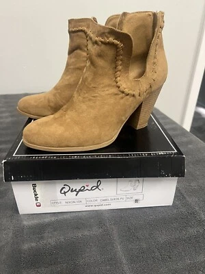 Women's Qupid Zip back Camel Suede Heeled Booties Sz 8.5 - Image 1 of 4