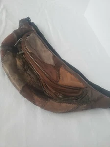 80s 90s Brown Tan Leather Patchwork Fanny Pack Vintage Crossbody Bag Boho - Picture 1 of 4