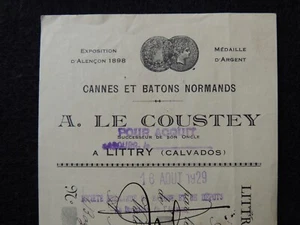 Facture / mandat Cannes et bâtons Normands Le Coustey Littry Calvados 1929 - Picture 1 of 2